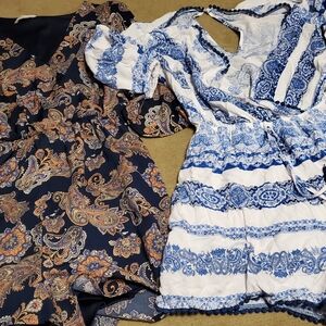 Maurices 2pcs Paisley and Floral Rompers- Navy and White Size Small & XS